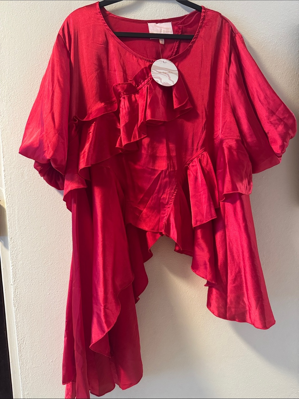 Together Red Ruffle Tiered Short Sleeve Blouse